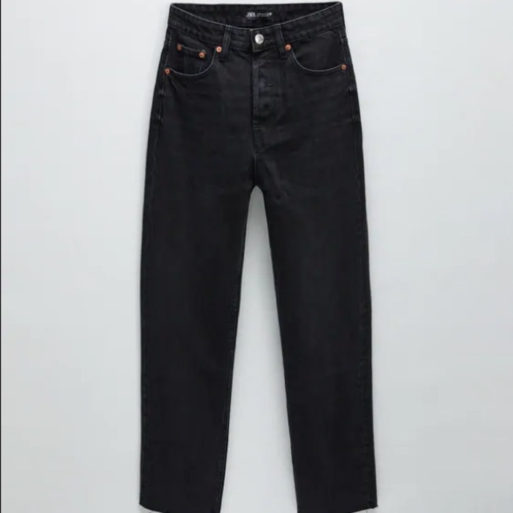 Zara Black Straight Leg High Rise Jeans
